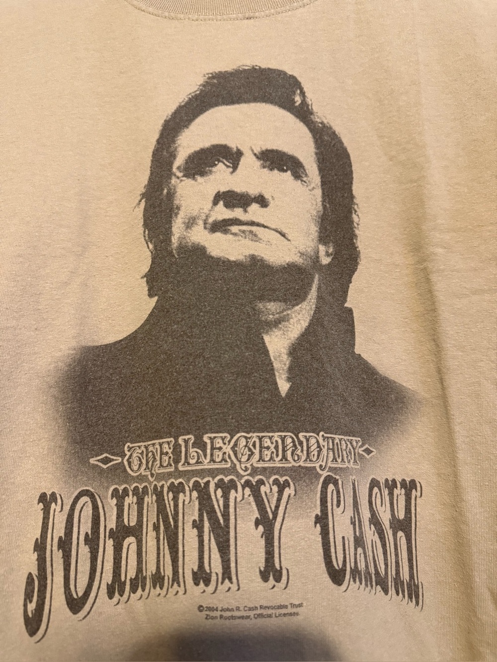 Vintage Y2K Johnny Cash Zion Rootswear Beige Graphic Tee with Black Print 2004
